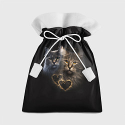 Мешок для подарков Влюбленные кот и кошка с сердечками, цвет: 3D-принт