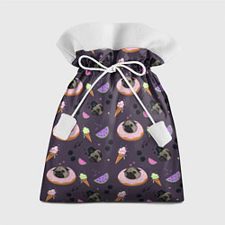 Мешок для подарков Паттерн с мопсами и едой, цвет: 3D-принт