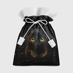 Мешок для подарков Черный котенок с желтыми глазами - нейросеть, цвет: 3D-принт