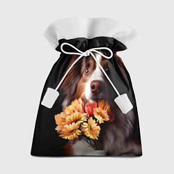 Мешок для подарков Пёс держит букет цветов, цвет: 3D-принт