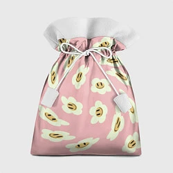Мешок для подарков Искаженные смайлы-цветы на розовом паттер, цвет: 3D-принт