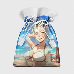 Мешок для подарков Милая блондинка на пляже, цвет: 3D-принт