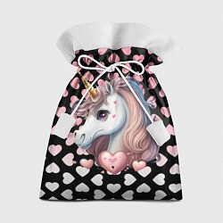 Мешок для подарков Розовый единорог с сердечками, цвет: 3D-принт