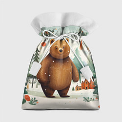 Мешок для подарков Рождественский мишка фолк-арт, цвет: 3D-принт