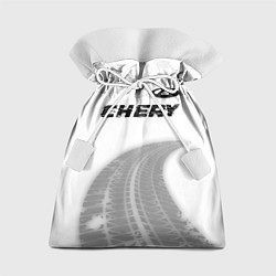 Мешок для подарков Chery speed на светлом фоне со следами шин посеред, цвет: 3D-принт