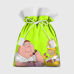 Мешок для подарков Питер и Гомер едят пончики зеленый, цвет: 3D-принт