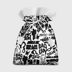 Мешок для подарков Билли Айлиш автографы черно белый, цвет: 3D-принт