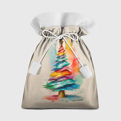 Мешок для подарков Новогодняя ель акварелью на холсте, цвет: 3D-принт