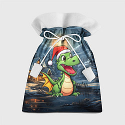 Мешок для подарков Зеленый дракон на новогоднем фоне, цвет: 3D-принт