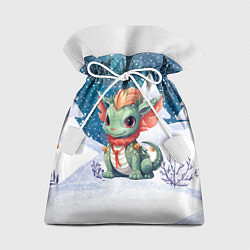 Мешок для подарков Дракон на фоне снежных елочек, цвет: 3D-принт