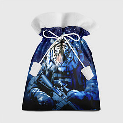 Мешок для подарков Тигр солдат снег и звезды, цвет: 3D-принт