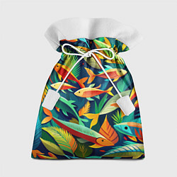 Мешок для подарков Стая пестрых рыбок паттерн, цвет: 3D-принт