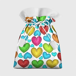 Мешок для подарков Сердца нарисованные цветными карандашами, цвет: 3D-принт