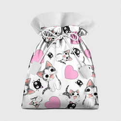 Мешок для подарков Влюблённый котик аниме и сердечки, цвет: 3D-принт