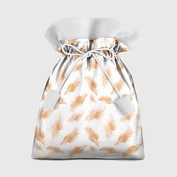 Мешок для подарков Бежевые перья на белом фоне, цвет: 3D-принт
