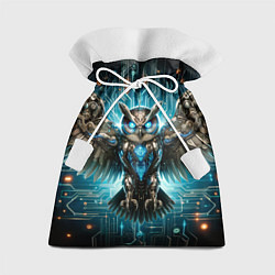 Мешок для подарков Величественная кибернетическая сова на фоне футури, цвет: 3D-принт