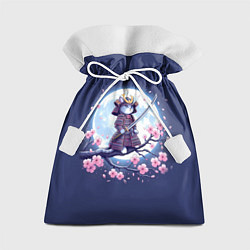 Мешок для подарков Котёнок самурай - цветущая сакура, цвет: 3D-принт