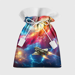 Мешок для подарков Космолёт в неоновом космосе, цвет: 3D-принт