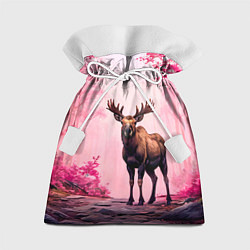 Мешок для подарков Лось в розовом лесу, цвет: 3D-принт