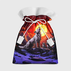 Мешок для подарков Белый волк воет на луну, цвет: 3D-принт