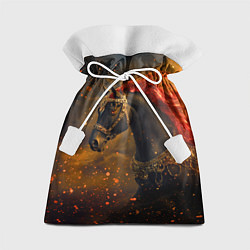 Подарочный мешок Черная лошадь с красной гривой - огненные частицы