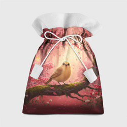 Мешок для подарков Желтая птица в розовом цветущем лесу, цвет: 3D-принт