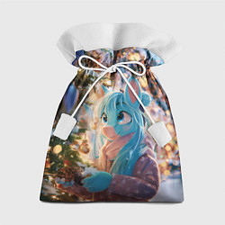 Мешок для подарков Синяя новогодняя лошадка, цвет: 3D-принт
