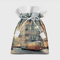 Мешок для подарков Трамваи в зимнем Санкт-Петербурге, цвет: 3D-принт
