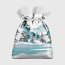 Мешок для подарков Дома и елки - Новый год, цвет: 3D-принт