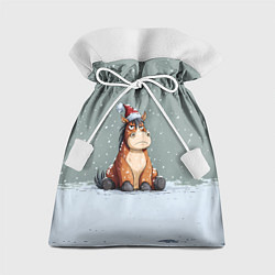 Мешок для подарков Лошадка на фоне снегопада, цвет: 3D-принт