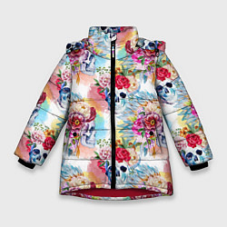 Куртка зимняя для девочки Цветы и бабочки 5, цвет: 3D-красный
