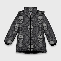 Куртка зимняя для девочки Ажурные черепа, цвет: 3D-черный