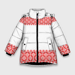 Куртка зимняя для девочки Славянский орнамент (на белом), цвет: 3D-черный