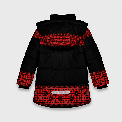 Зимняя куртка для девочки Славянский орнамент (на чёрном) / 3D-Красный – фото 2