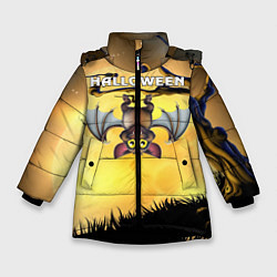 Куртка зимняя для девочки Хэллоуин, цвет: 3D-черный