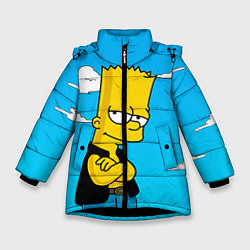 Куртка зимняя для девочки Задумчивый Барт, цвет: 3D-черный