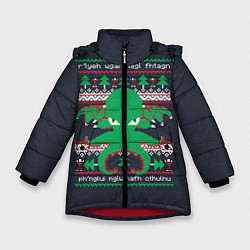 Куртка зимняя для девочки Новогодний свитер Ктулху, цвет: 3D-красный