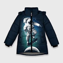 Куртка зимняя для девочки Космический скейтбординг, цвет: 3D-светло-серый