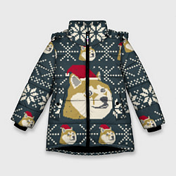 Куртка зимняя для девочки Doge новогодний, цвет: 3D-черный