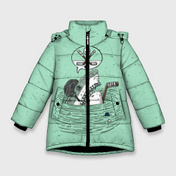 Куртка зимняя для девочки Акула хоккеист, цвет: 3D-черный