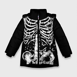 Куртка зимняя для девочки Floral Skeleton, цвет: 3D-черный