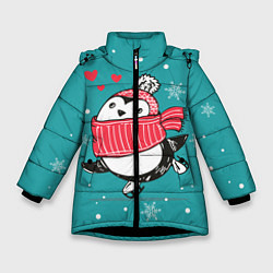 Куртка зимняя для девочки Пингвинчик на коньках, цвет: 3D-черный