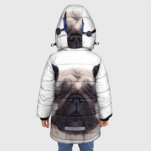 Зимняя куртка для девочки Мопс в наушниках / 3D-Светло-серый – фото 4