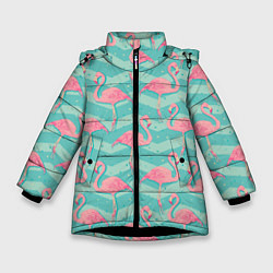 Куртка зимняя для девочки Flamingo Pattern, цвет: 3D-черный