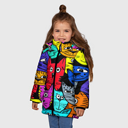 Куртка зимняя для девочки Кошачьи мордочки, цвет: 3D-светло-серый — фото 2