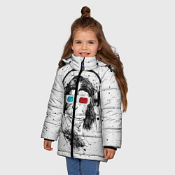 Куртка зимняя для девочки Обезьяна в наушниках, цвет: 3D-светло-серый — фото 2