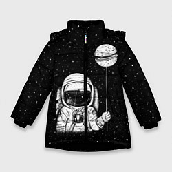 Куртка зимняя для девочки Астронавт с шариком, цвет: 3D-черный