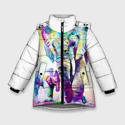 Куртка зимняя для девочки Акварельные слоны, цвет: 3D-светло-серый