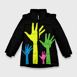 Куртка зимняя для девочки Руки вверх!, цвет: 3D-черный