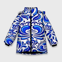 Куртка зимняя для девочки Роспись гжель, цвет: 3D-черный